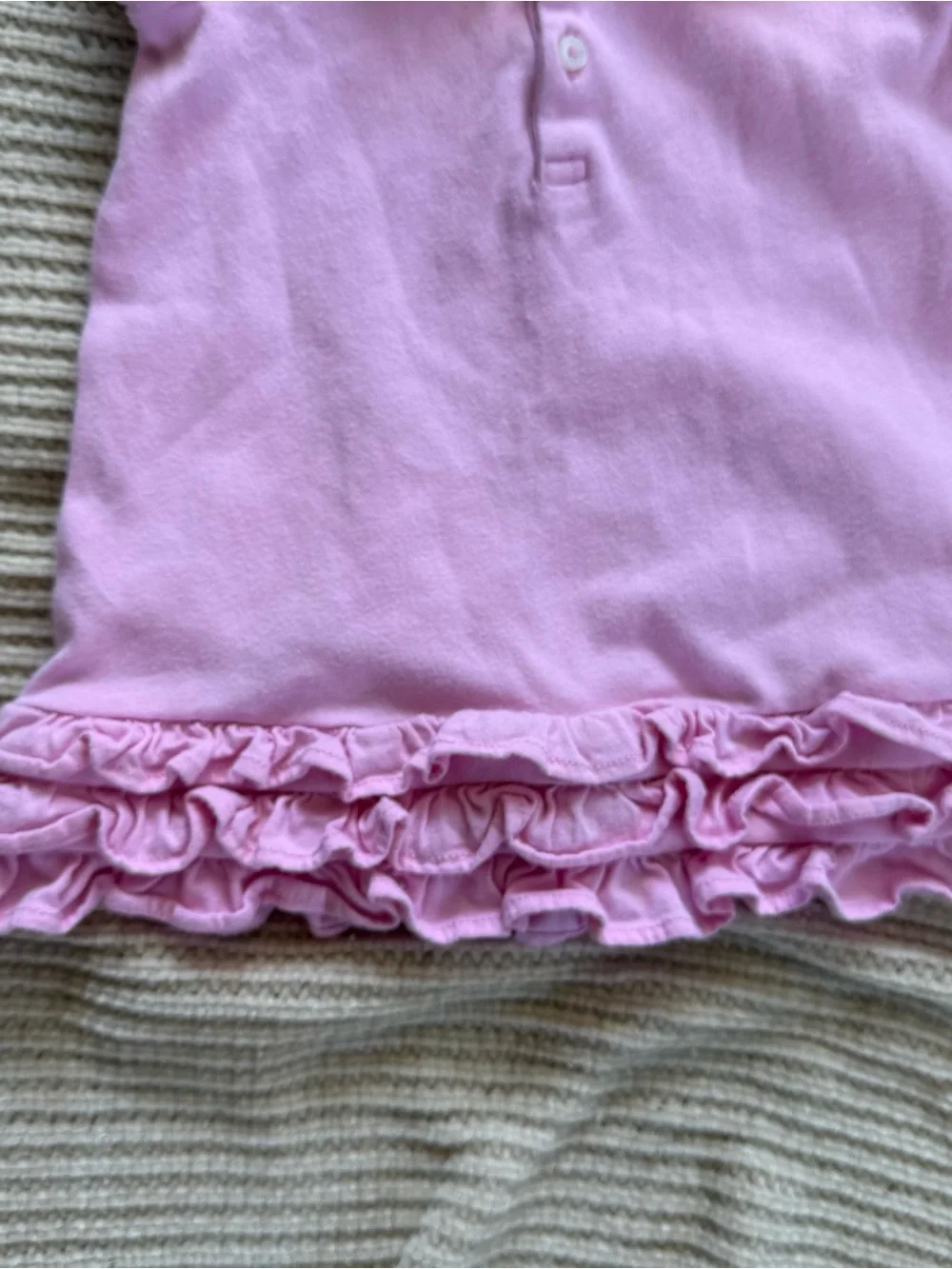 Ralph Lauren Baby Girl Pink Polo Dress Ruffle Hem Puffed Short Sleeve Size 9M